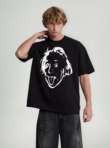 Polera Negra De Algodon Albert Einstein Cientifico Humor Art