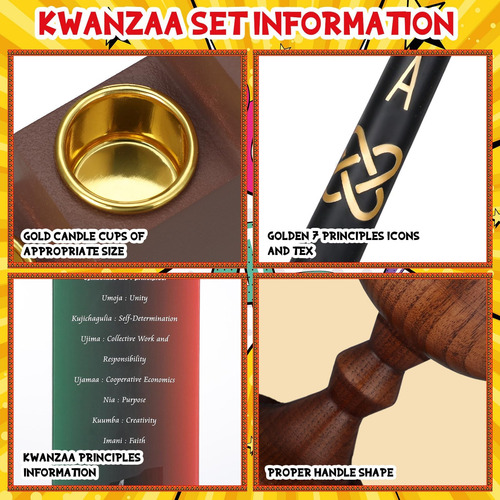 Ziliny 7 Pcs Kwanzaa Kinara Caper Candles Juego Con De Y De
