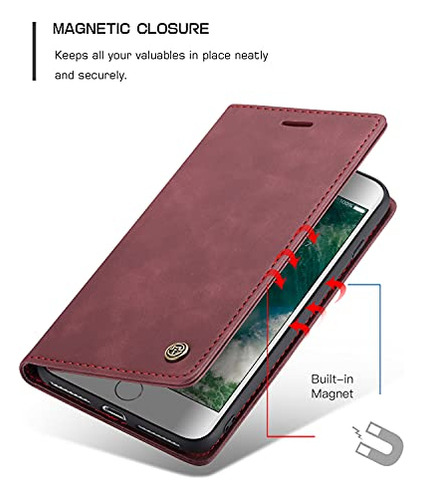 Funda Cartera Para iPhone 7/8 Plus Rojo Piel Sintetica-2
