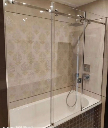 Mampara Baño Corrediza 3 Paños Acero Inoxidable 180x180 Incoloro Plateado