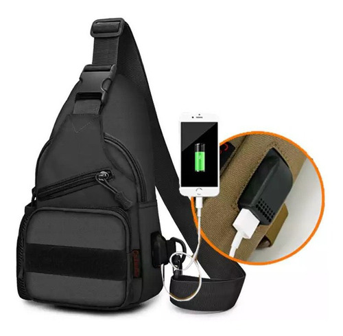 Bolso Banano Táctico Cruzado Bandolero Militar Usb Carga