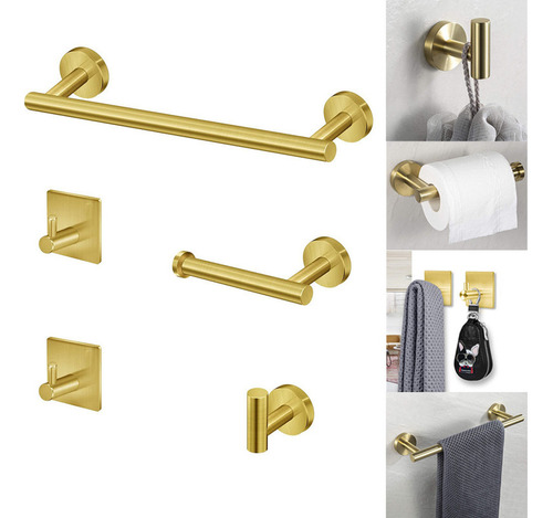 Toallero De Baño Dorado Con Baño De Metal De 5 Piezas