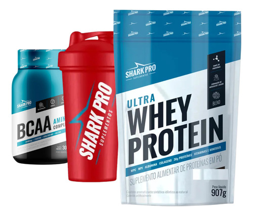 Whey Protein 907g + Bcaa 30 Cap + Coqueteleira 600ml - Shark