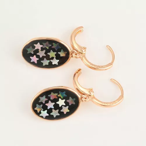 Aretes Oro Laminado Ovalo Negro Estrellas :)