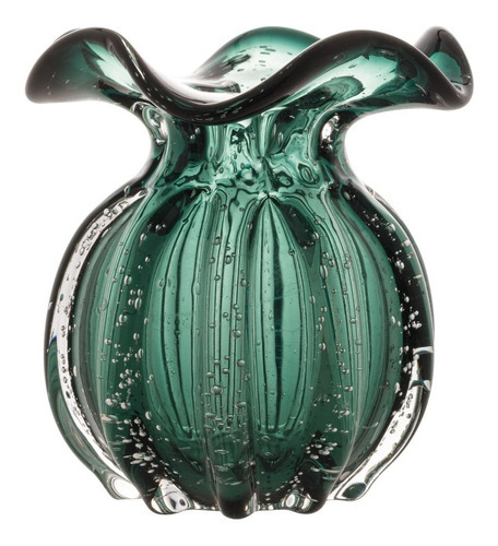 Vaso Murano De Vidro Italy Verde Esmeralda 11,5x13,5cm Lyor