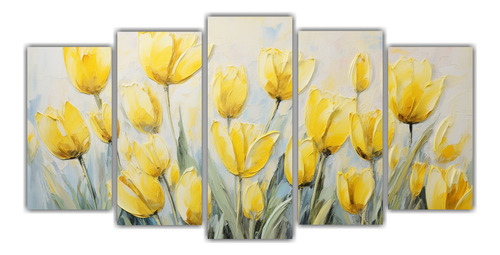 250x125cm Cuadro De Tulipanes Amarillos Con Detalles Intrinc