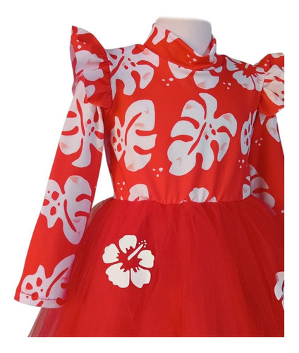 Disfraz Vestido Lilo Tutu Manga Larga Hawaina Pelicula Bebe Rojo 4