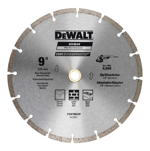 Disco Diamantado Segmentado De 9 PuLG. Dewalt Dw47902hp