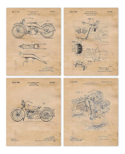 Impresiones De Patentes De Motocicletas Vintage, 4 Foto...