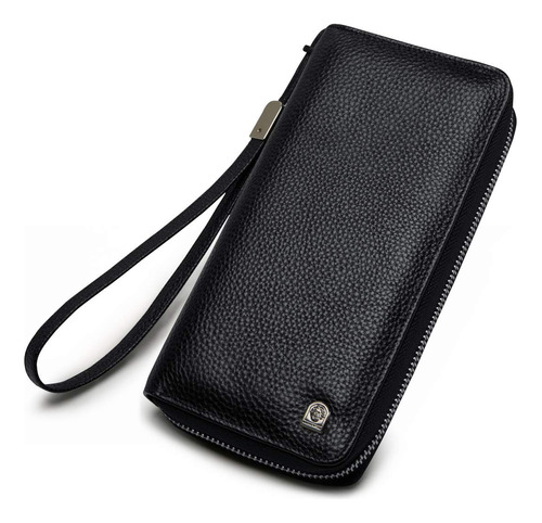 Laorentou Cartera Larga De Cuero Genuino Para Hombre, Con Bl