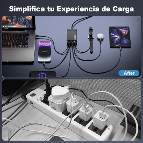 6 En 1 Cargador Rápido Tipo C 200w Gan 4 Tipo C Y 2 Usb A