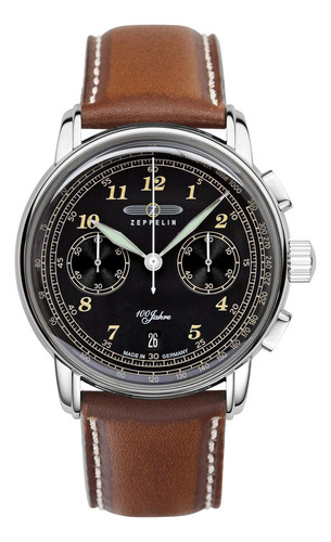 Zeppelin Herrenuhr Mit Lederband Serie 100 Jahre Edelstahl