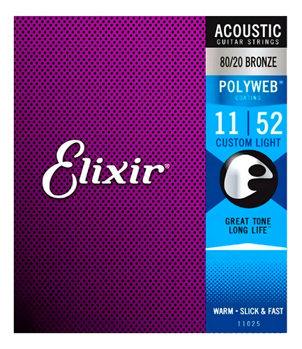Cordas Elixir para Guitarra Acústica Polyweb 11-52 11025 Bronze