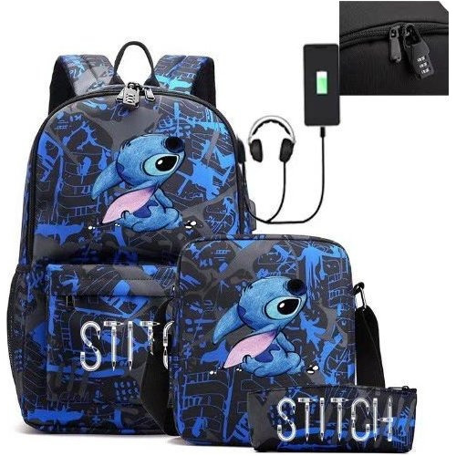 Mochila Usb Stitch Casual Conjunto De 3 Piezas