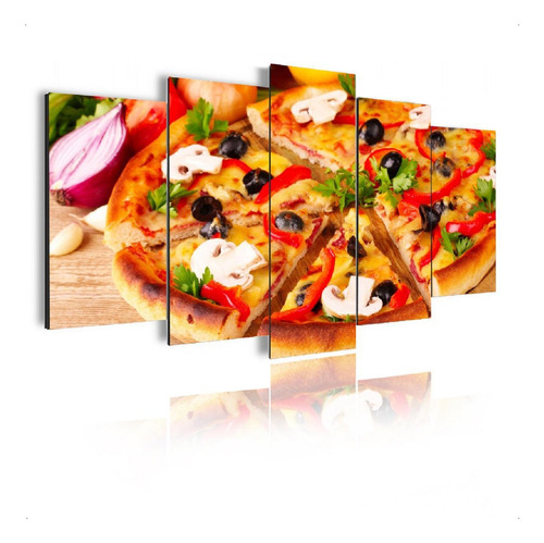 Quadro Mosaico 105x60cm Mod1222 Pizzaria Pizza 5pçs