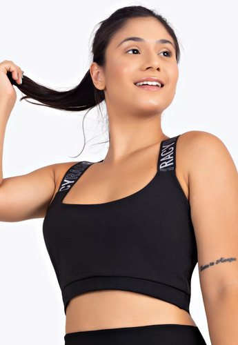 Cropped Fitness Alça De Elástico Cruzado Costas Racy Preto