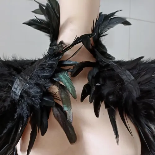 Cuello De Tortuga De Plumas Cuello Falso Abrigo Negro Negro