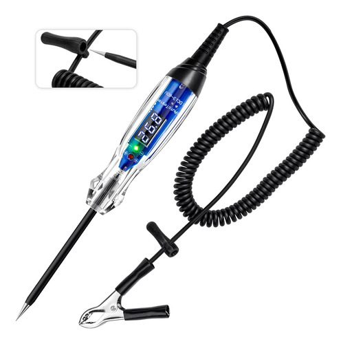 Probador De Circuito Automotriz Cc 3v-60v Led Digital Luz De Prueba Con Cable De Resorte Extendido De Poliuretano Portátil, Probador De Voltaje Bidireccional Automático, Bolígrafo De Prueba Eléctrico