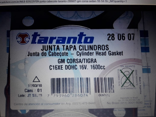 Junta Tapa Cilindro Corsa 1.6 16 Valvulas C16xe Taranto