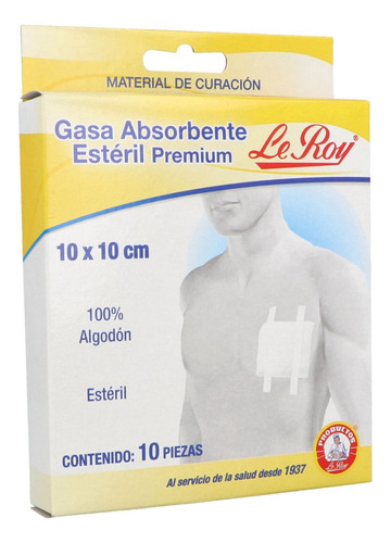 Le Roy Gasa Estéril Premium 10x10cm Caja Con 10 Piezas Según Presentación