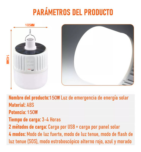 Foco Led Solar Emergencia 150w Portátil Recargable 2pcs