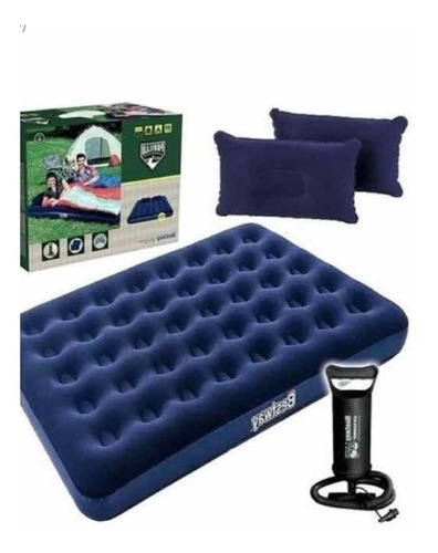 Colchon Inflable 2 Plazas Bombin Almohada Camping Colchoneta