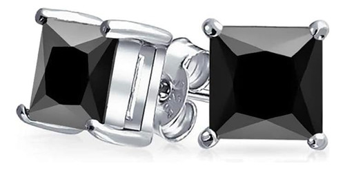 Jiangxin Unisex Princess Cut Black Onyx 925 Pendientes De De