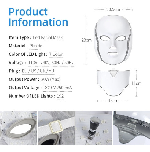 Fototerapia Mascara Led Facial Y Cuello 7 Colores