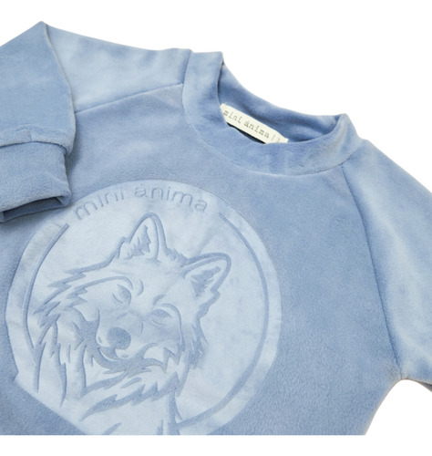 Buzo Plush Wolf Mini Anima Bebe Kids Invierno Abrigo Celeste