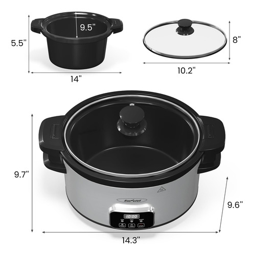 Sunvivi 4qt Programable Olla De Cocción Lenta Con Tapa De De