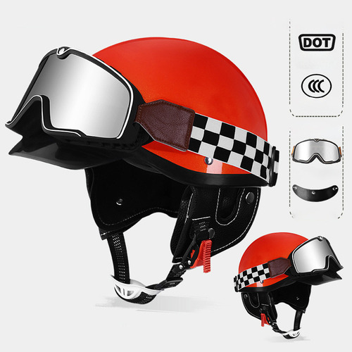 Casco De Moto Vintage Con Medio Casco Harley Goggles