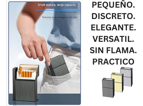 Cigarrera Porta Cigarro Con Encendedor Electronico Usb Grafito
