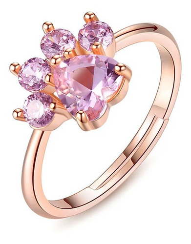 Imagen 1 de 4 de Anillo Pata De Gato Ajustable Plata 925 Baño Oro Rosa Gatito