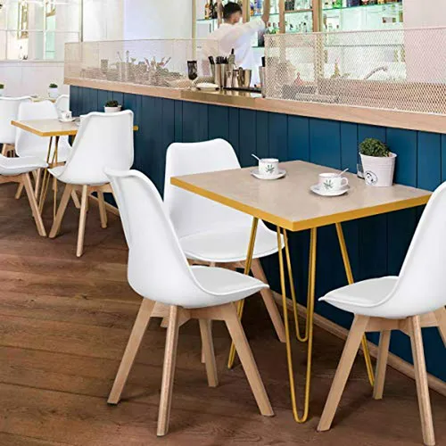 Sillas De Comedor Blancas, Set De 4, Estilo Mid Century Mode