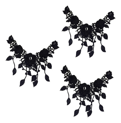 3 Unids Bordado Floral De Encaje De Tela Escote Cuello