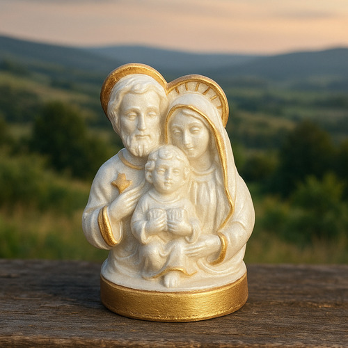 Kit 10un Sagrada Familia 6cm Lembrança Caixa Padrinhos Gesso Branco/dourado
