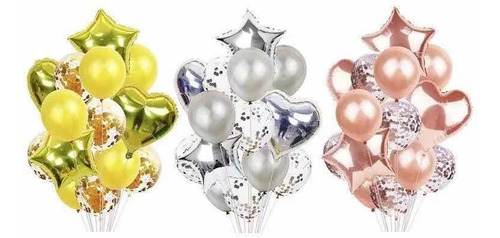 Imagen 2 de 3 de Set 14 Globos Metalizados Estrella Transparente Confetti
