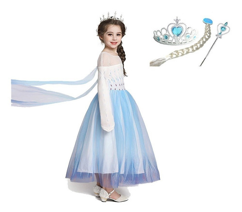 Imagem 1 de 9 de Vestido Infantil Elsa Filme Frozen 2 Fantasia Completa 4 Pçs
