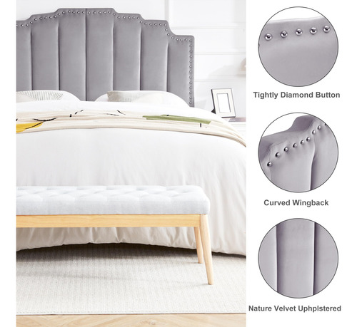 Cabecero Tapizado Terciopelo Cama King Con Clavos Ajustable