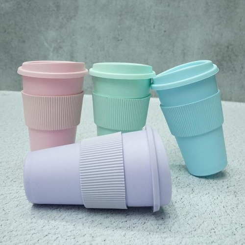 Imagen 4 de 4 de Vaso Termico Cafe Tapa Silicona Reutilizable Lisos Viaje
