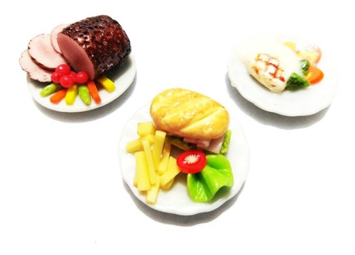 Set S3 Varios Platillos Comida Miniatura Para Casa De Muñeca