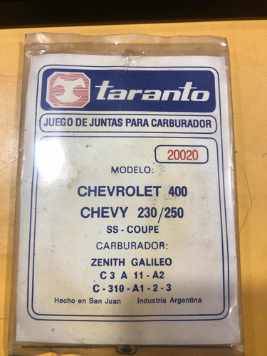 Kit Juntas Para Carburador Chevy 230 250 Pick Up Galileo