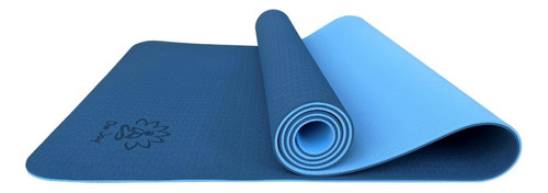 Om Joy Tapete Yoga Mat TPE Esteira Pilates Exercícios Reciclável Sustentável 183x61cm 6mm Om Joy Azul Escuro e Azul Claro