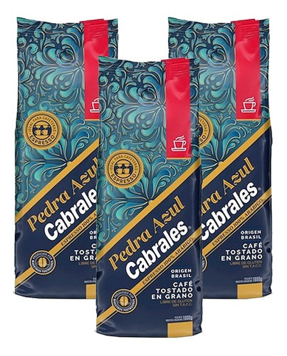 3 X Cafe Grano Tostado Cabrales Pedra Azul 1000g Expresso
