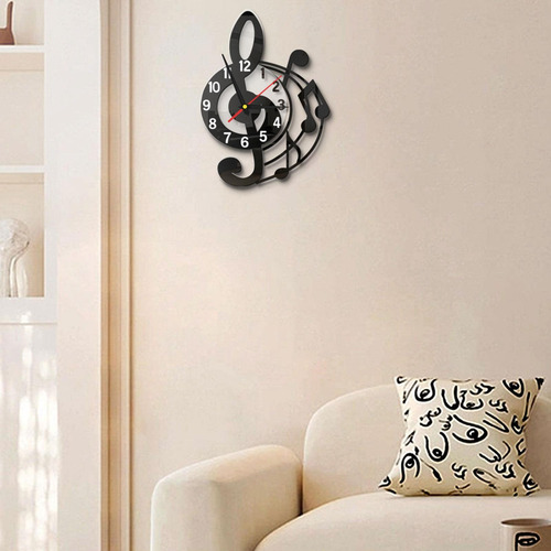Reloj De Pared Decoración Versátil Nota Musical Negro