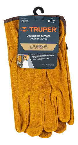 Guantes Carnaza Uso Rudo Ajustable Grande Truper 14240