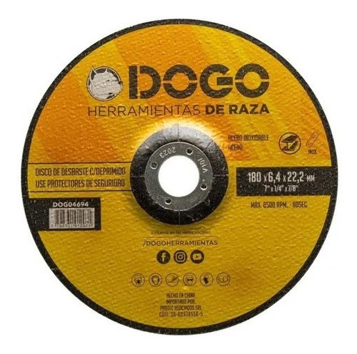 Disco Desbaste Amoladora 7´´ 180mm X 5.0 Dogo X5 Unidades Color Negro y Amarillo