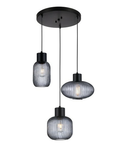 Lámpara Colgante 3 Luces E27 126w Acabado Negro / Humo Calux