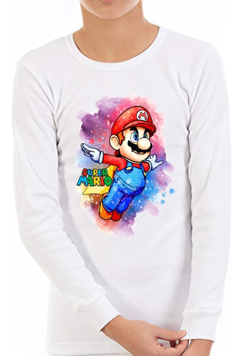 Polera Manga Larga Niño Super Mario Exclusivo 100% Algodón 