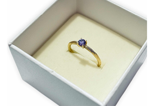 Anillo Solitario Con Zirconia Morada Oro 14k